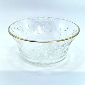 Arcopol France Clear Glass Berry Bowl with Gold Rim and Embossed Berry’s & Vines